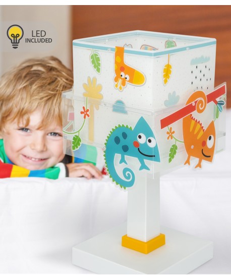 Lámpara de mesa LED quitamiedos infantil Happy Jungle Camaleón animales