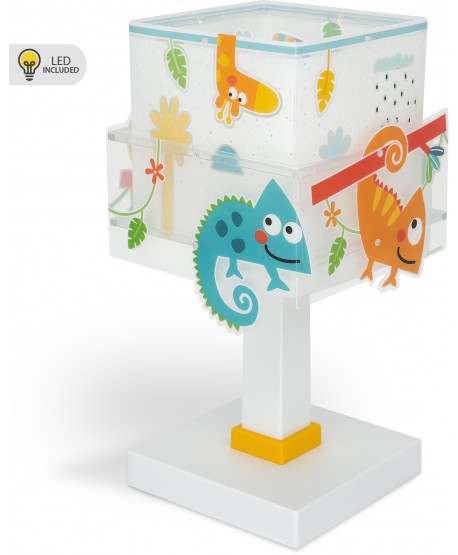 Candeeiro de mesa Luz de presença LED infantil Happy Jungle camaleão animais