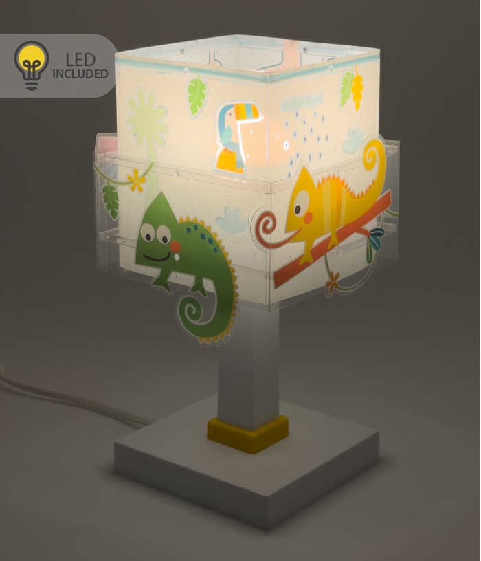 Lampada da tavolo Luce notturna LED per bambini Happy Jungle camaleonte animali