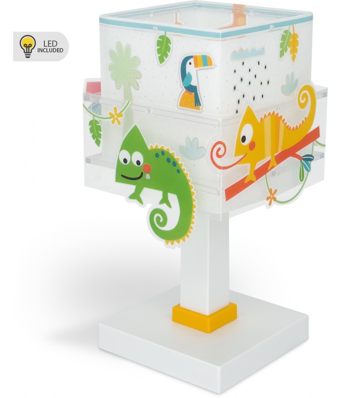 Candeeiro de mesa Luz de presença LED infantil Happy Jungle camaleão animais
