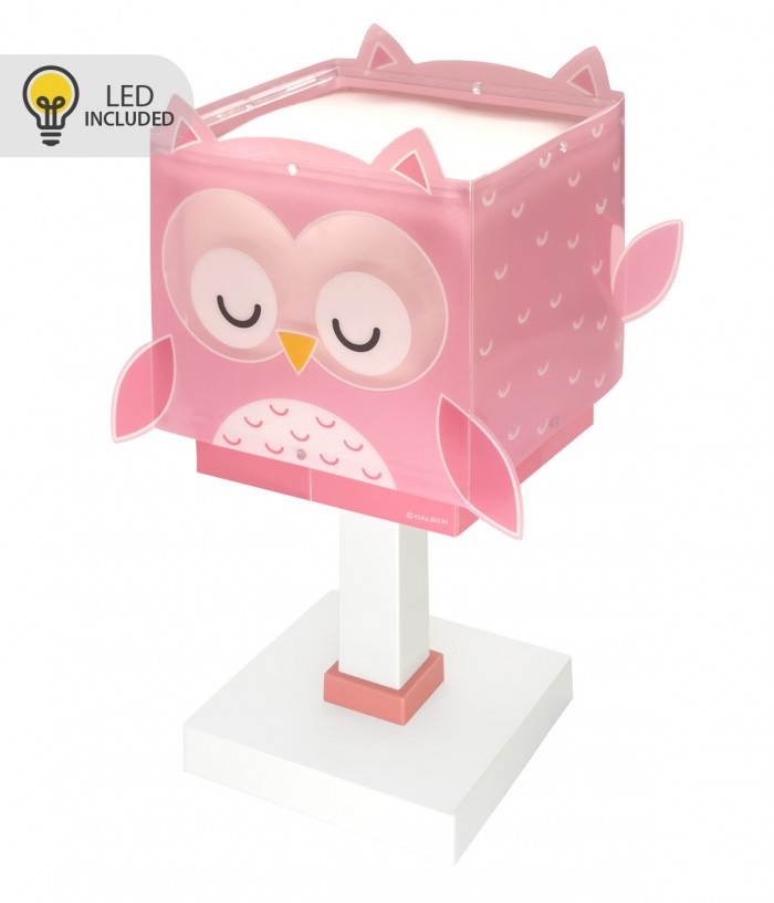 Lámpara de mesa LED quitamiedos infantil Little Pink Owl Búho Rosa