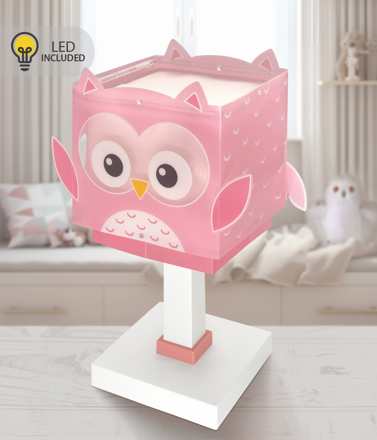 Candeeiro De Mesa Luz de presença LED Infantil Little Owl Rosa Coruja