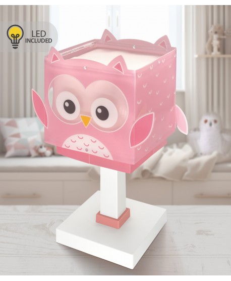 Candeeiro De Mesa Luz de presença LED Infantil Little Owl Rosa Coruja