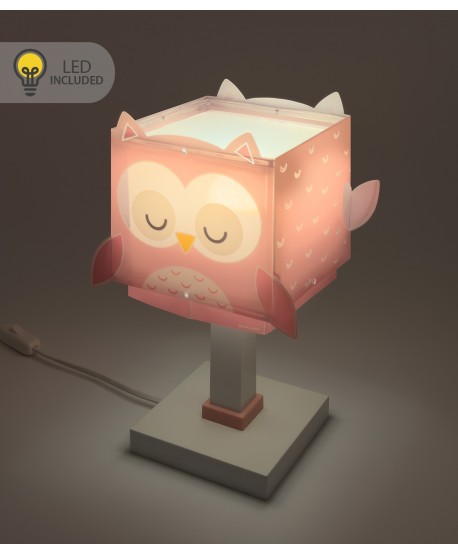 Lampada comodino Luce notturna LED per bambini Little Pink Owl Piccola Civetta Rosa