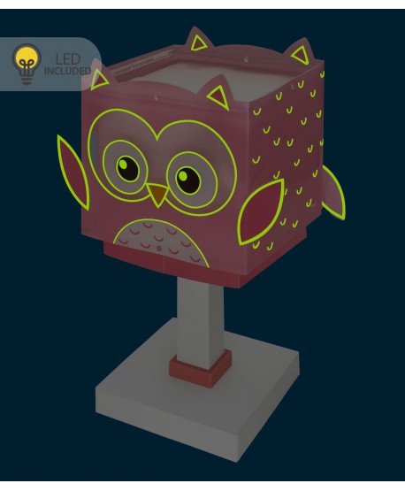 Lámpara de mesa LED quitamiedos infantil Little Pink Owl Búho Rosa