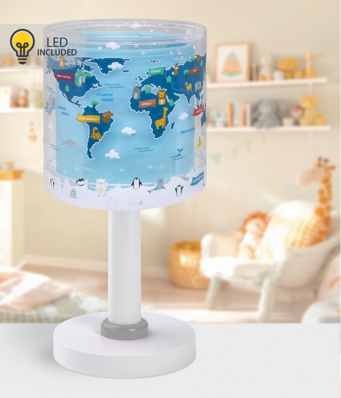 Lampada da comodino Luce notturna LED per bambini Kids World mappa del mondo