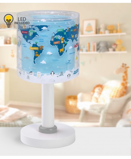 Lampada da comodino Luce notturna LED per bambini Kids World mappa del mondo