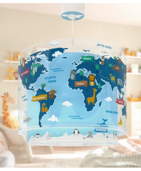Lustre et lampe suspension pour enfants Kids World Carte du Monde