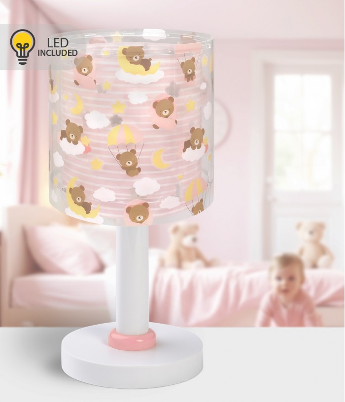 Candeeiro infantil Luz de presença LED de mesa Baby Teddy Ursinhos Rosa