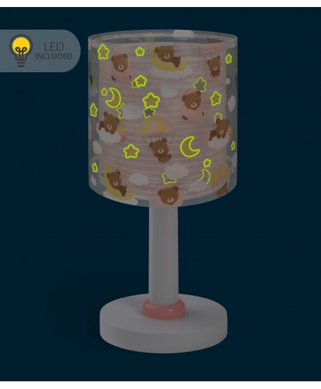 Candeeiro infantil Luz de presença LED de mesa Baby Teddy Ursinhos Rosa