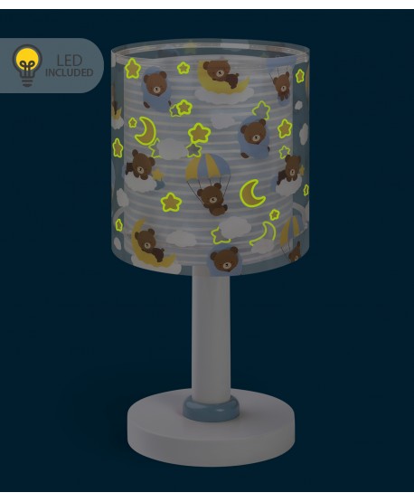 Candeeiro infantil de mesa Luz de presença LED Baby Teddy Ursinhos Azul
