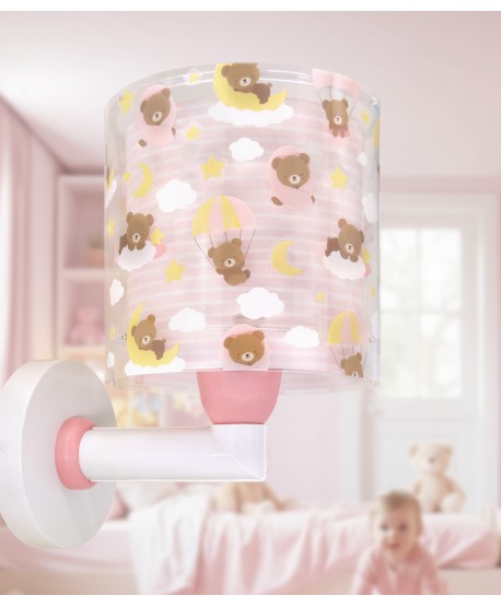 Candeeiro infantil de parede Baby Teddy Rosa Ursinhos