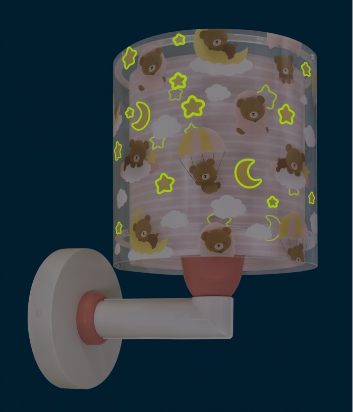 Candeeiro infantil de parede Baby Teddy Rosa Ursinhos