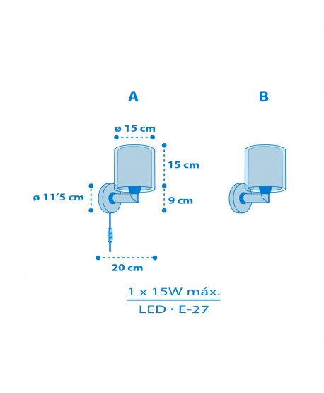 Candeeiro infantil de parede Baby Teddy Azul Ursinhos