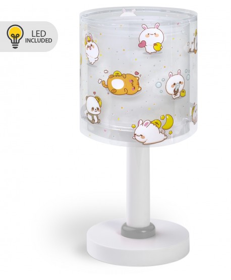Candeeiro infantil de mesa Luz de presença LED Kawaii Friends Animais Cinza