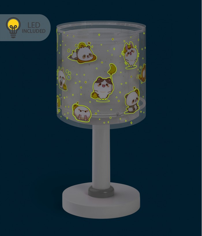 Candeeiro infantil de mesa Luz de presença LED Kawaii Friends Animais Cinza