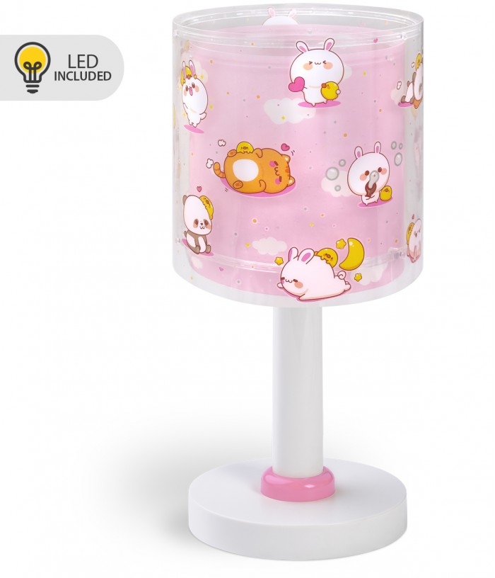 Candeeiro infantil de mesa Luz de presença LED Kawaii Friends Animais Rosa