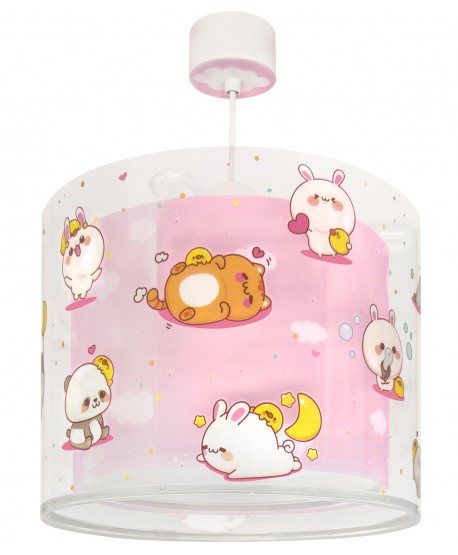 Candeeiro teto criança Kawaii Friends Rosa Animais