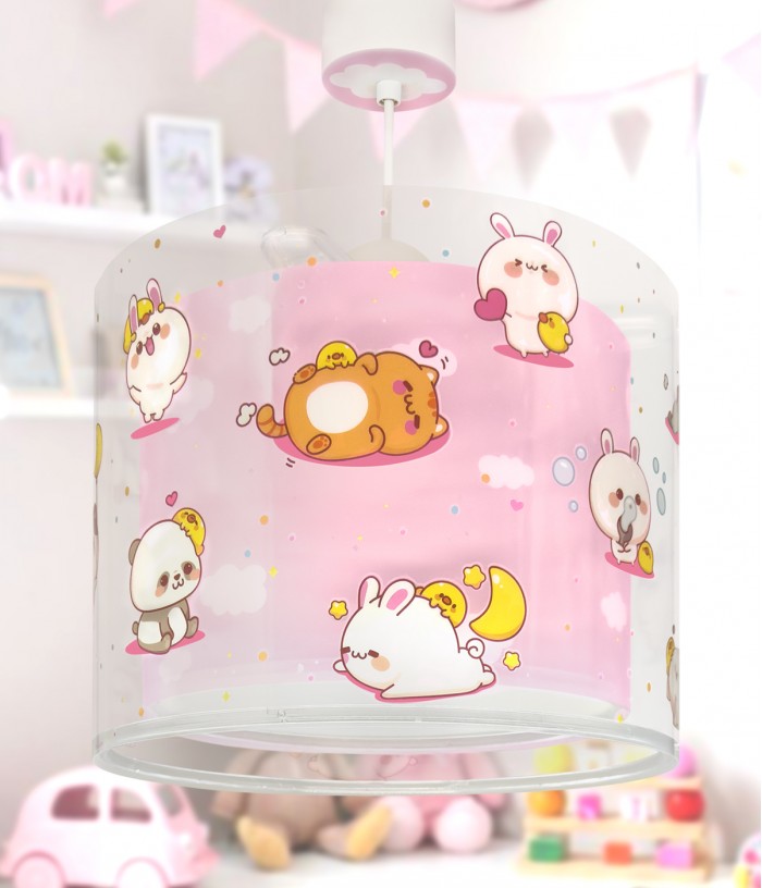 Lampada da soffitto a sospensione per bambini Kawaii Friends Rosa Animali