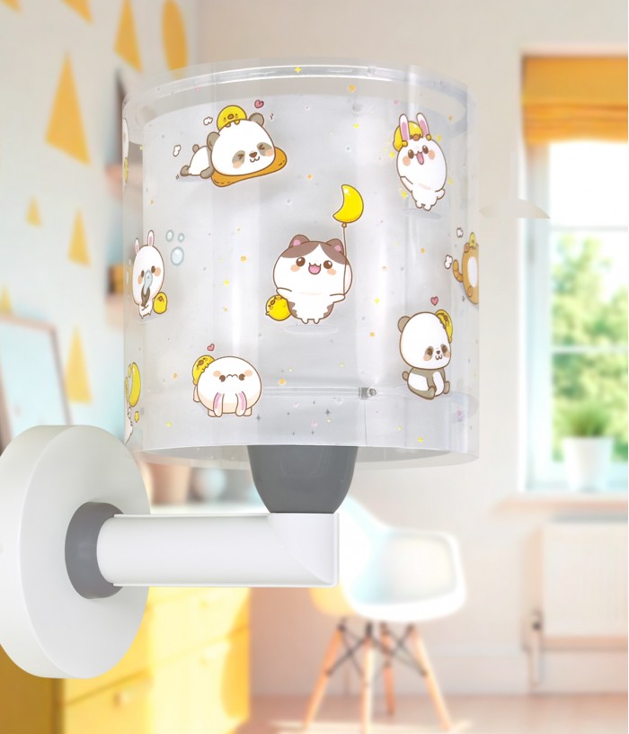 Candeeiro infantil de parede Kawaii Friends Cinza Animais