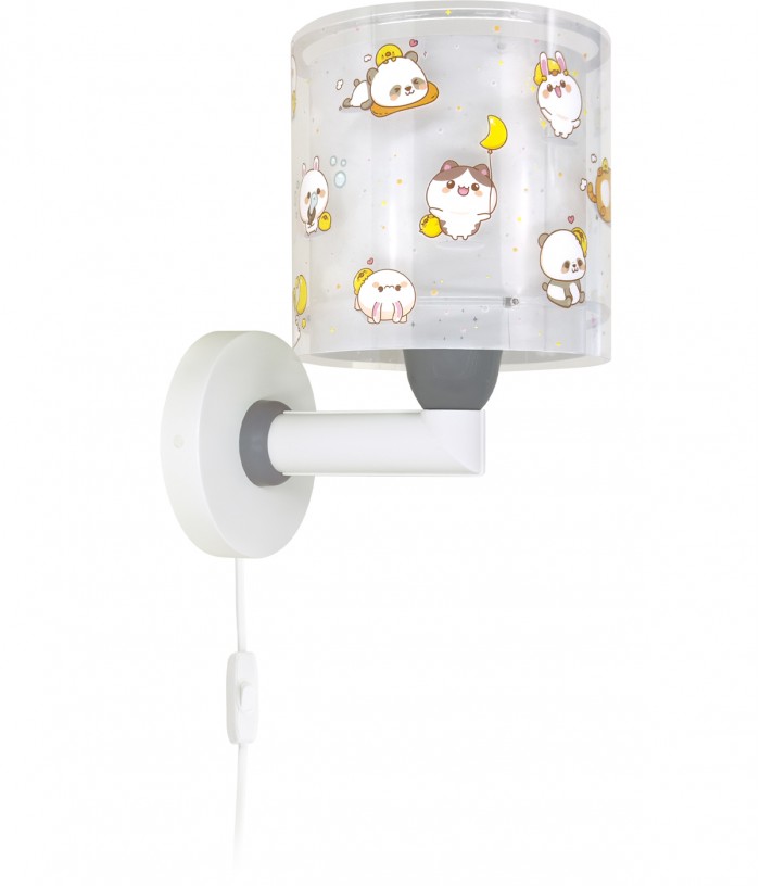 Candeeiro infantil de parede Kawaii Friends Cinza Animais