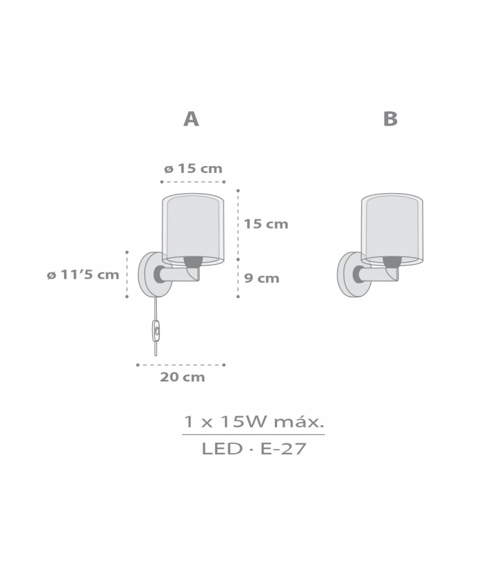 Candeeiro infantil de parede Kawaii Friends Cinza Animais