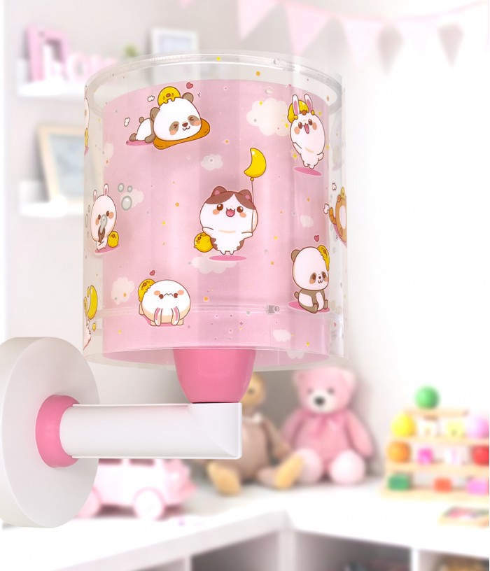 Aplique de pared infantil Kawaii Friends Rosa Animales