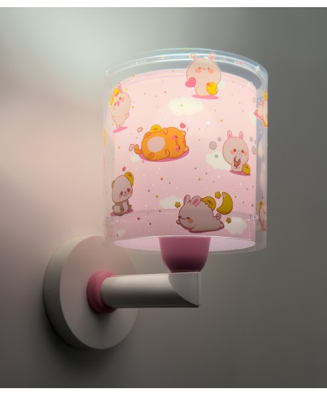 Candeeiro infantil de parede Kawaii Friends Rosa Animais
