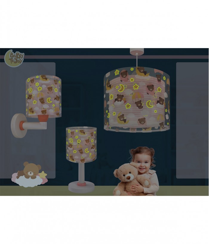 Candeeiro teto criança Baby Teddy Rosa Ursinhos