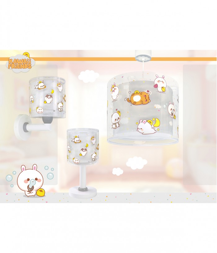 Aplique de pared infantil Kawaii Friends Gris Animales