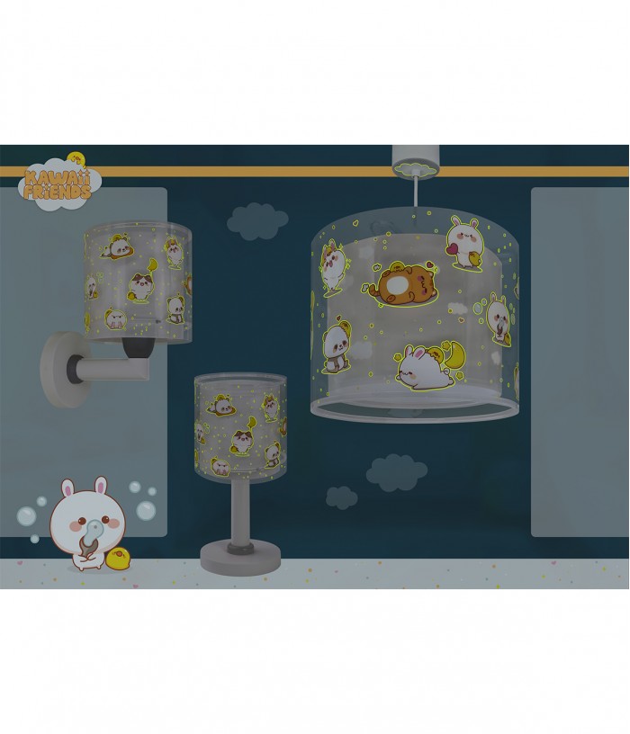 Wall lamp for Kids Kawaii Friends Grey Animals