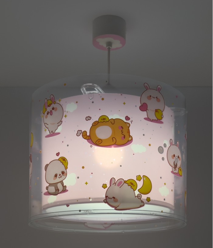 Lampada da soffitto a sospensione per bambini Kawaii Friends Rosa Animali
