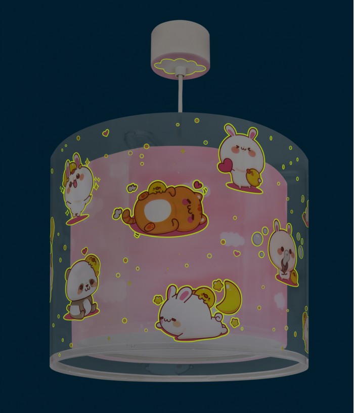 Lampada da soffitto a sospensione per bambini Kawaii Friends Rosa Animali
