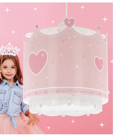 Lampada da soffitto a sospensione per bambina Little Queen Piccola Regina corona e cuori