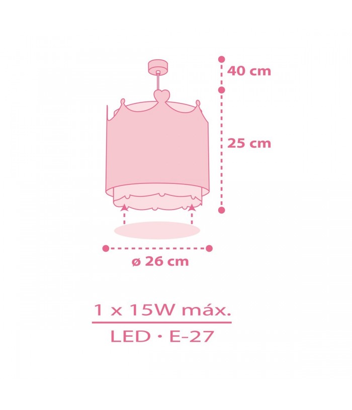 Lampada da soffitto a sospensione per bambina Little Queen Piccola Regina corona e cuori