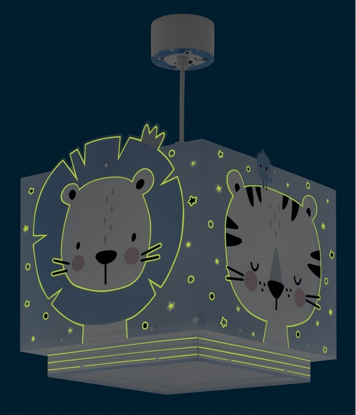 Lustre et lampe suspension enfant Baby Jungle animaux de la jungle bleu