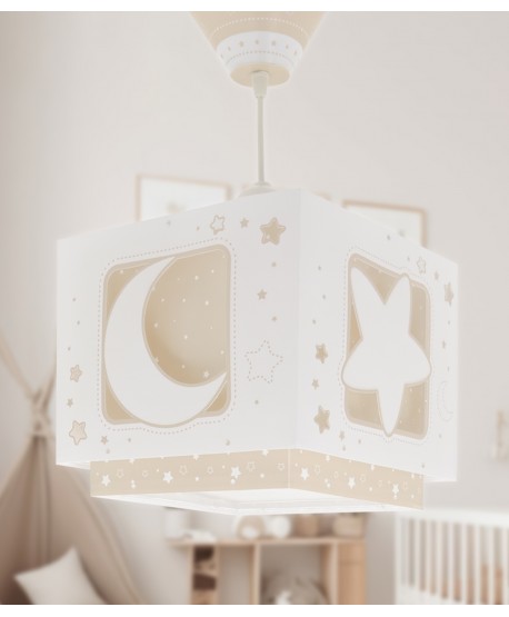 Lustre et lampe suspension enfant Moonlight lune et étoiles beige