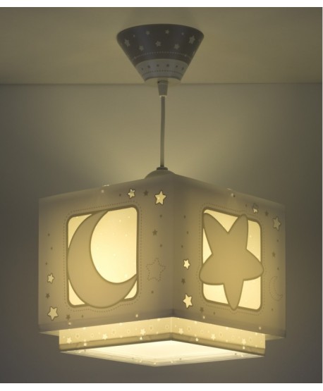 Lustre et lampe suspension enfant Moonlight lune et étoiles gris