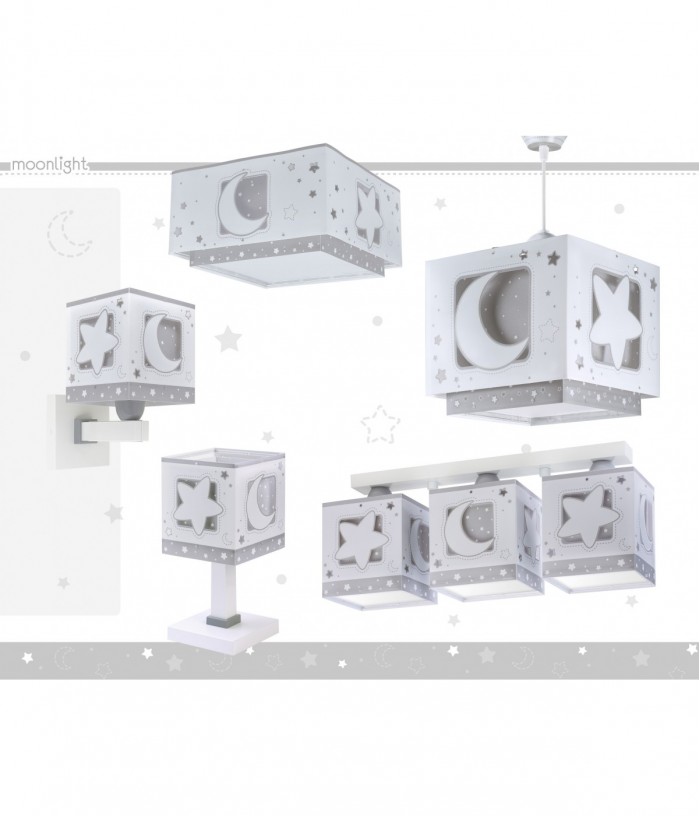 Lampada da soffitto a sospensione per bambini Moonlight luna e stelle grigio