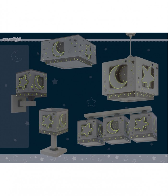 Lustre et lampe suspension enfant Moonlight lune et étoiles gris