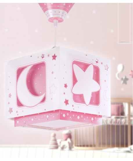Lustre et lampe suspension enfant Moonlight lune et étoiles rose