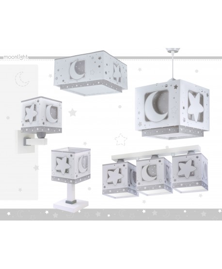 Plafoniera per bambini Moonlight luna e stelle grigio