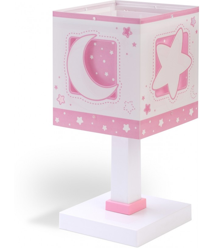 Candeeiro infantil de mesa Moonlight Lua e estrelas rosa