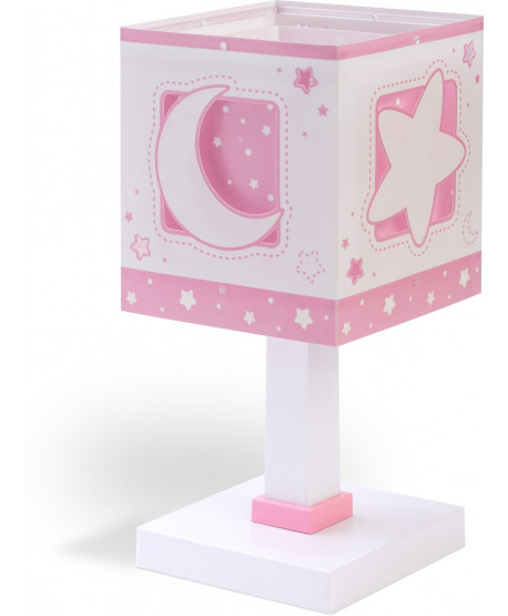 Candeeiro infantil de mesa Moonlight Lua e estrelas rosa