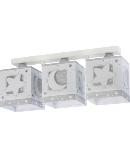 Plafonnier pour enfants à 3 lampes Moonlight lune et étoiles gris