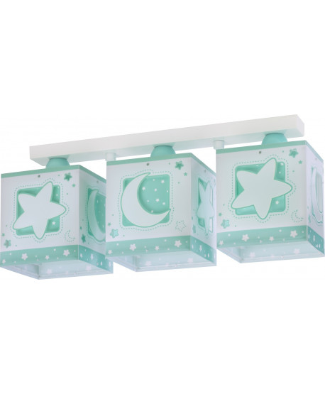 Plafoniera per bambini a 3 luci Moonlight luna e stelle verde