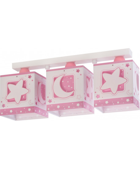 Plafonnier pour enfants à 3 lampes Moonlight lune et étoiles rose