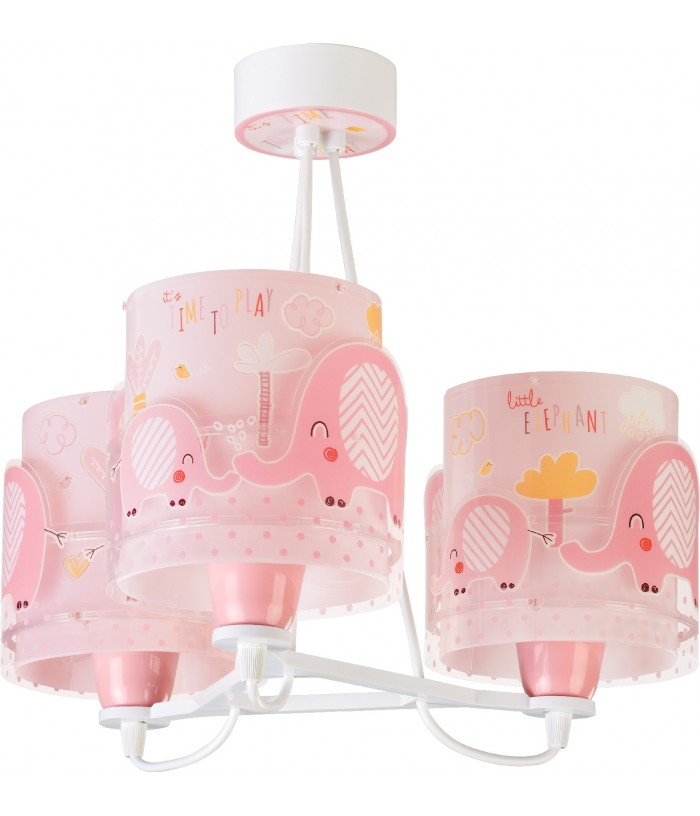 Lámpara de techo 3 Luces infantil Little Elephant Elefante rosa