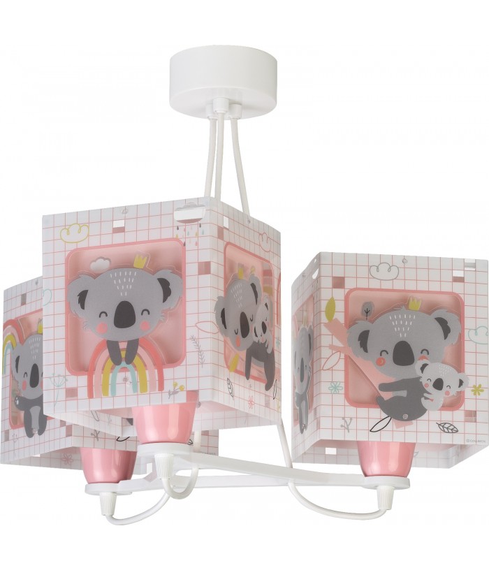 Lámpara de techo 3 luces infantil Koala rosa