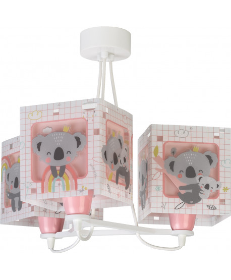Lámpara de techo 3 luces infantil Koala rosa